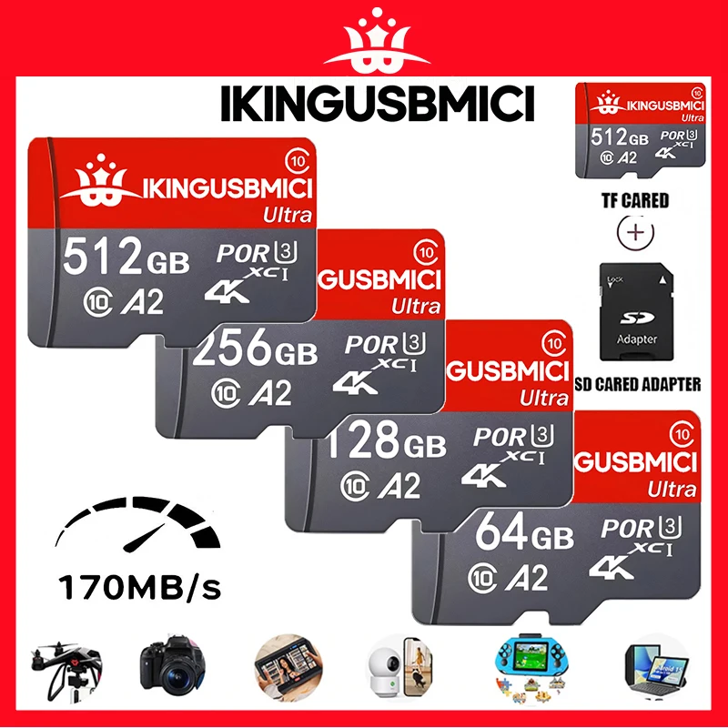 Фото Прочные карты памяти Micro TF SD, карты SD, карты TF, 64 ГБ, 128 ГБ, 32 ГБ, 512 ГБ, магнитостойкие, класс C10, устойчивые к рентгеновскому излучению, для GoPro и смартфонов №1