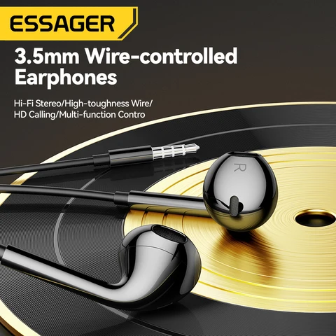 Проводные наушники Essager 3,5 мм, гарнитура-вкладыши, проводные наушники с микрофоном, стереонаушники, спортивное встроенное управление для телефонов