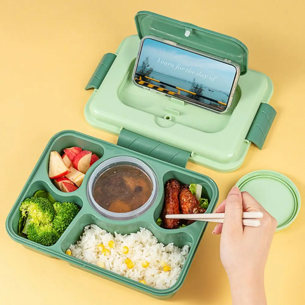 

Five Grids Lunch Box with Soup Bowl Tableware for Students Office Workers Sealed Waterwash Leak Proof Lunch Box Four Grids New