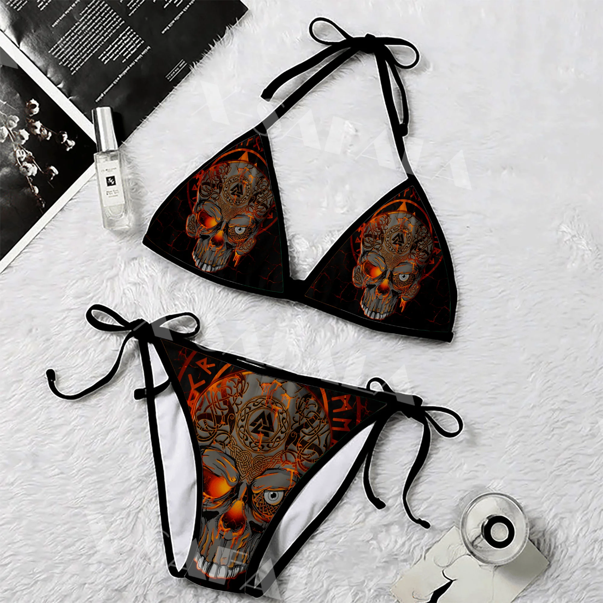 

Viking Pattern Skull Tattoo Dark Colour 3D Print Women Female 2023 Micro Bikini Set Summer Beachwear Sexy Beach Bathing Suits