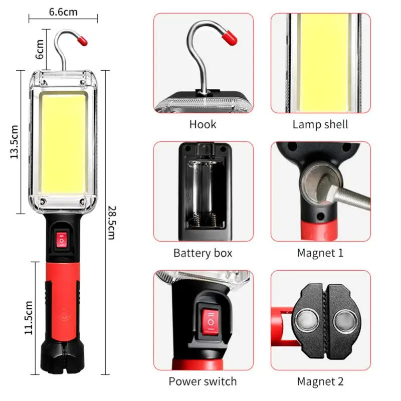 

Rechargeable COB Work Light Portable LED Flashlight 18650 Adjustable Waterproof Magnet Hook Clip Camping Lantern