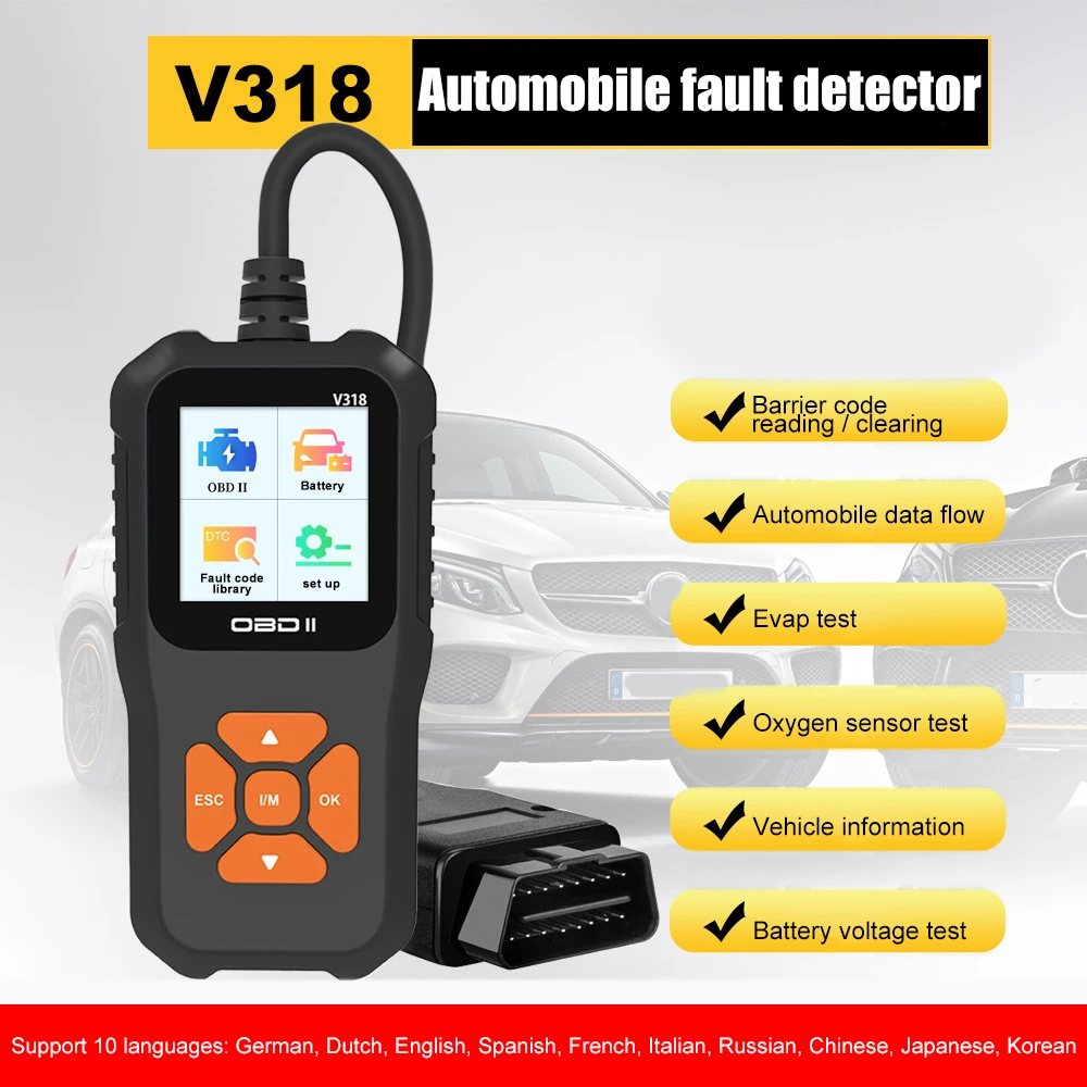 

V318 OBD2 Scanner Car Fault Diagnostic Instrument Engine Reading Clear The Engine Malfunction Light Mechanic Tools 10 Languages