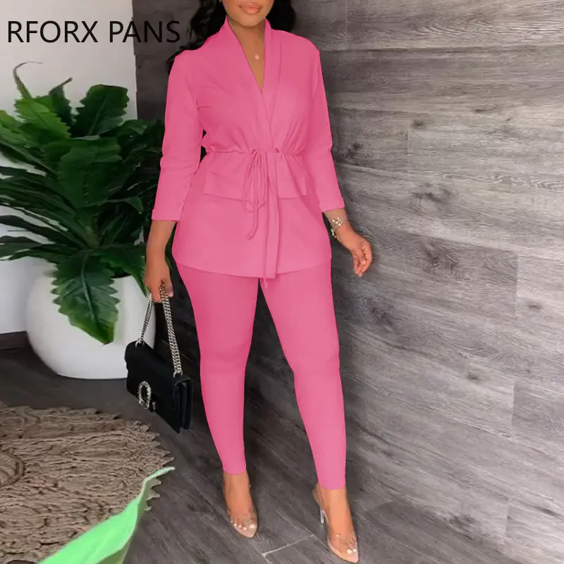 

Женский элегантный комплект сплошная шикарная с длинными рукавами со шнуровкой и фальшивыми карманами сексуальный Модный комплект рабочи...