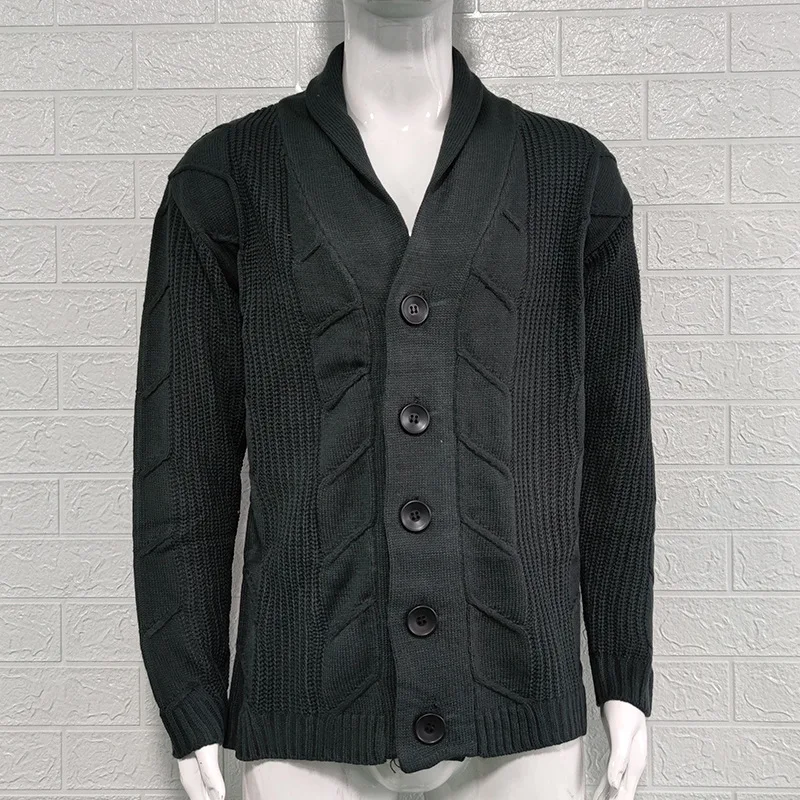 Men Cardigan Sweater Coat Autumn Winter Solid Color Straight Knit Coat Men Long Sleeve Single-Breasted Turn-down Collar Sweater