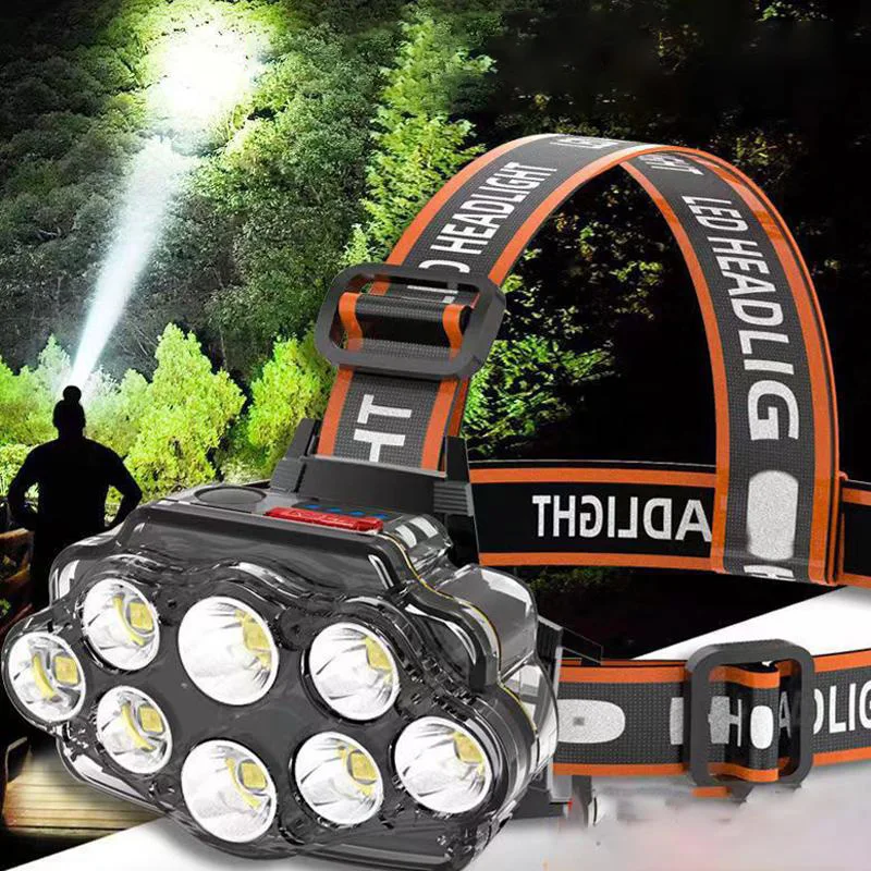 

8 LED Headlamp Rechargeable Fishing Headlight Super Bright Camping Lantern Light Waterproof Outdoor Running Head Lamp