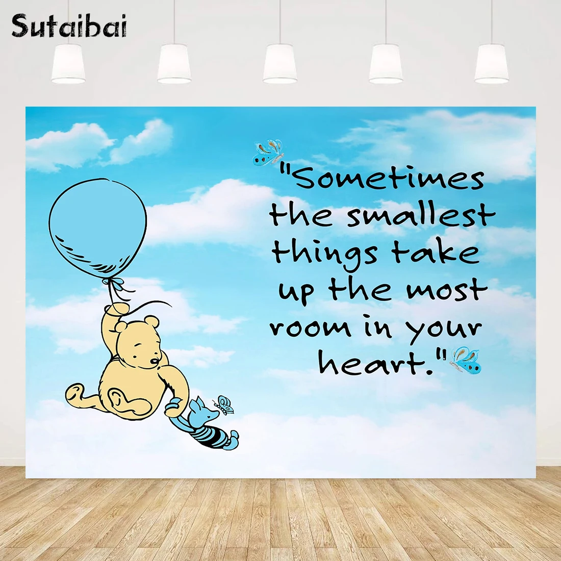 

Winnie The Pooh Birthday Banner Photo Backdrops Baby Shower Blue Sky White Clouds Booth Studio Backgrounds for Children Party