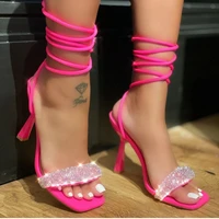 luxury brand woman shoe heels summer new 2022 fashion sexy elegant rhinestone bing square toe party office ladies lace pumps