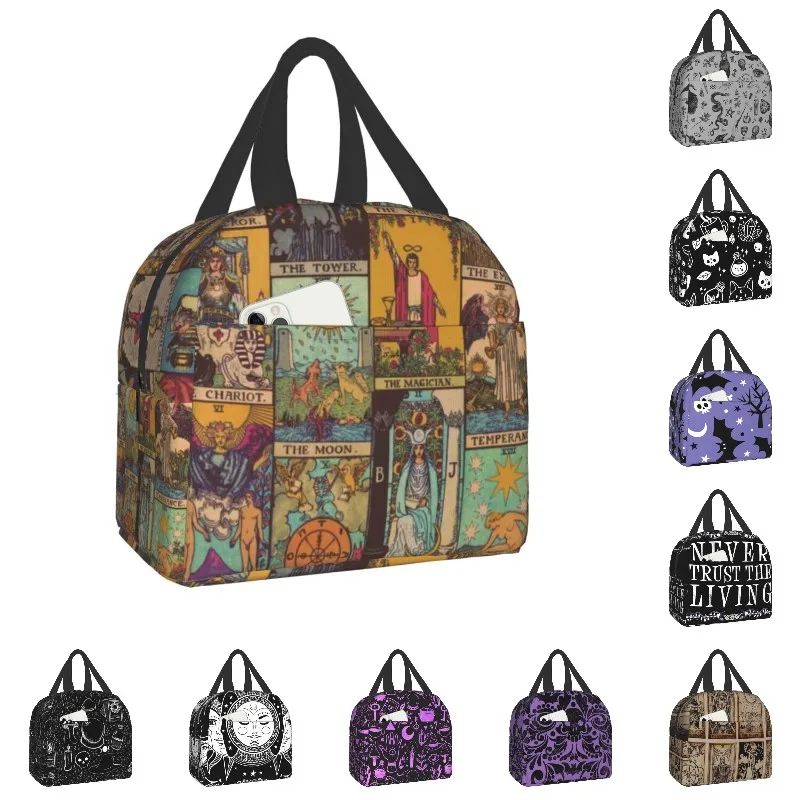 The Major Arcana Of Tarot Vintage Patchwork Thermal Insulated Lunch Bag Women Occult Witch Spiritual Portable Tote Food Box