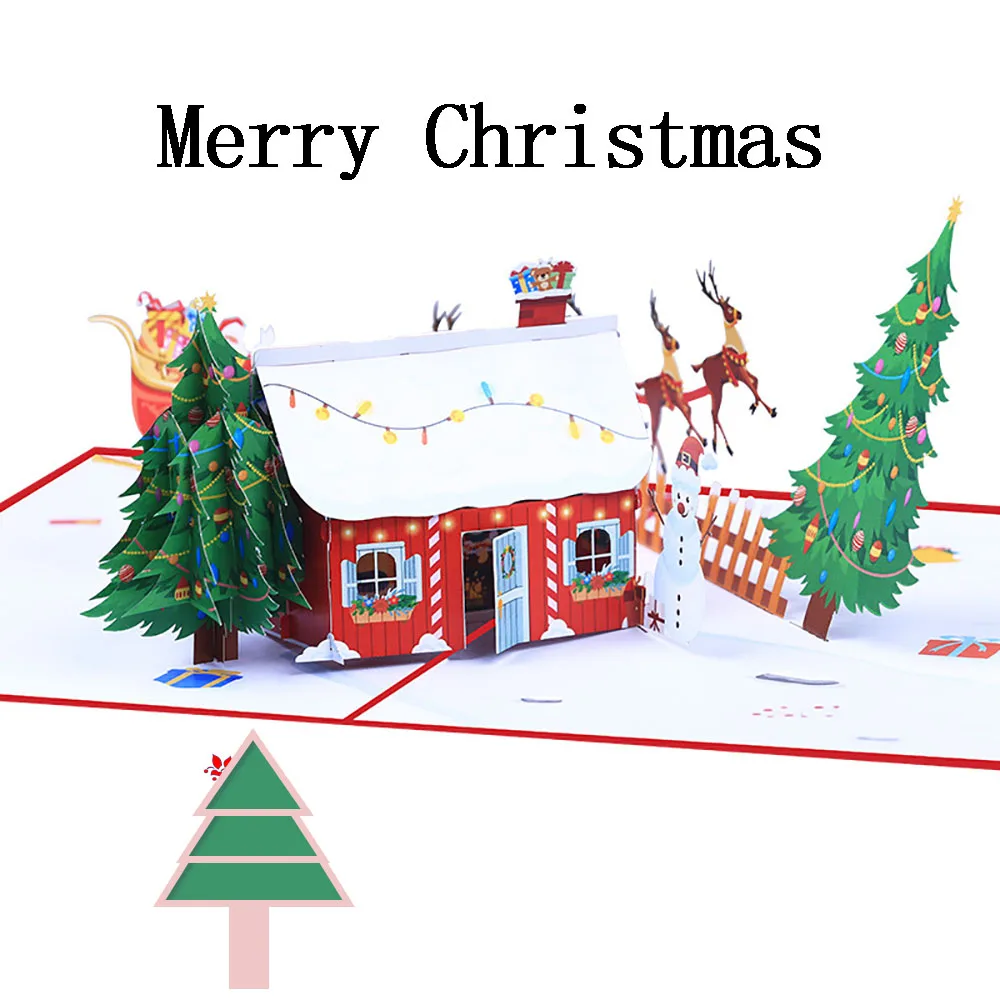 3D Рождественская Открытка Креативный Рождественский Домик Елка Поезд