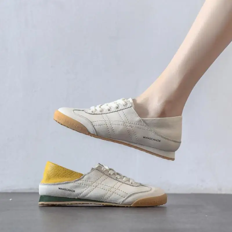 Brand Women Shoes New Flats Shoes Woman Fashion Sneakers Shallow Lace-Up Comfortable Soft Bottom Off White Shoes High Quality