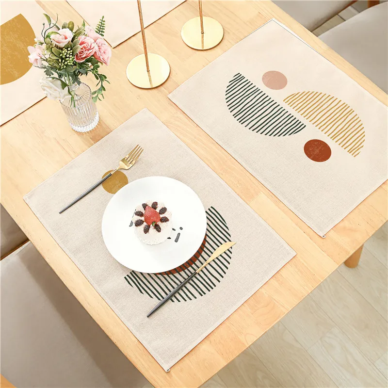 

Round Curved Lines Geometric Pattern Linen Placemat Meal Cushion 32x42cm For Dining Room Kitchen Living Room