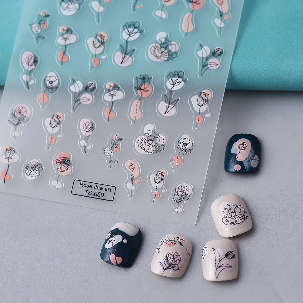

Rose Sketches 5D Nail Stickers Decals For Nails Self-Adhesive Manicure Tips Decoration TS-050