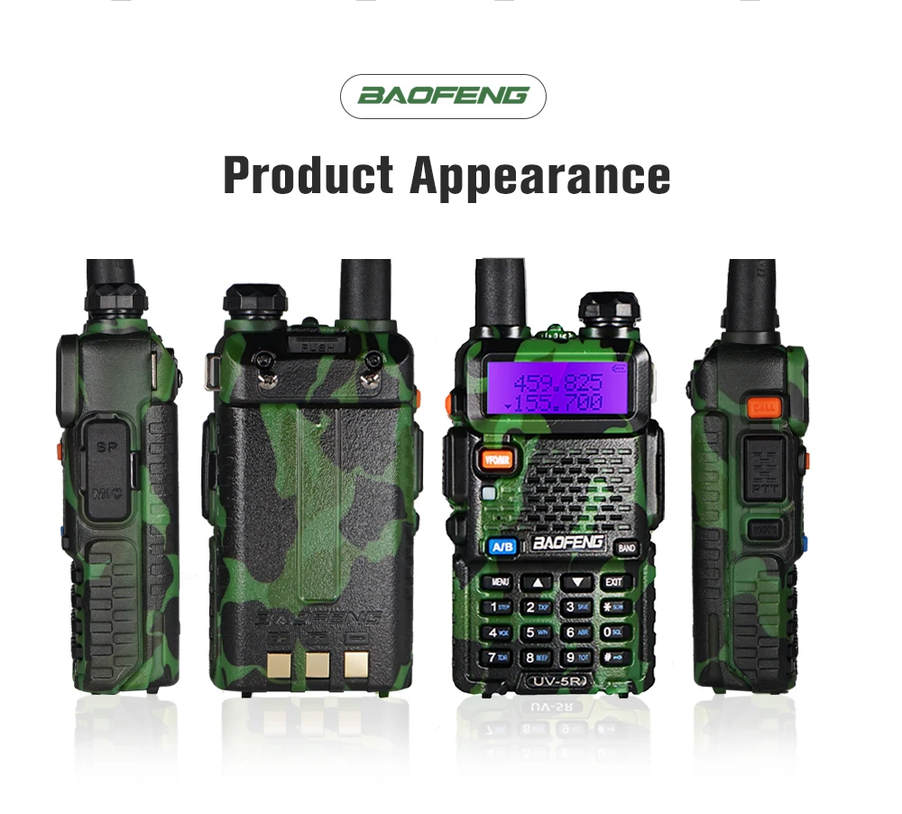 Camouflage Baofeng Radio Dual Band UV-5R 1800mAh Walkie Talkie Dual Display 136-174/400-520 MHz Two Way Radio with Free Earpiece