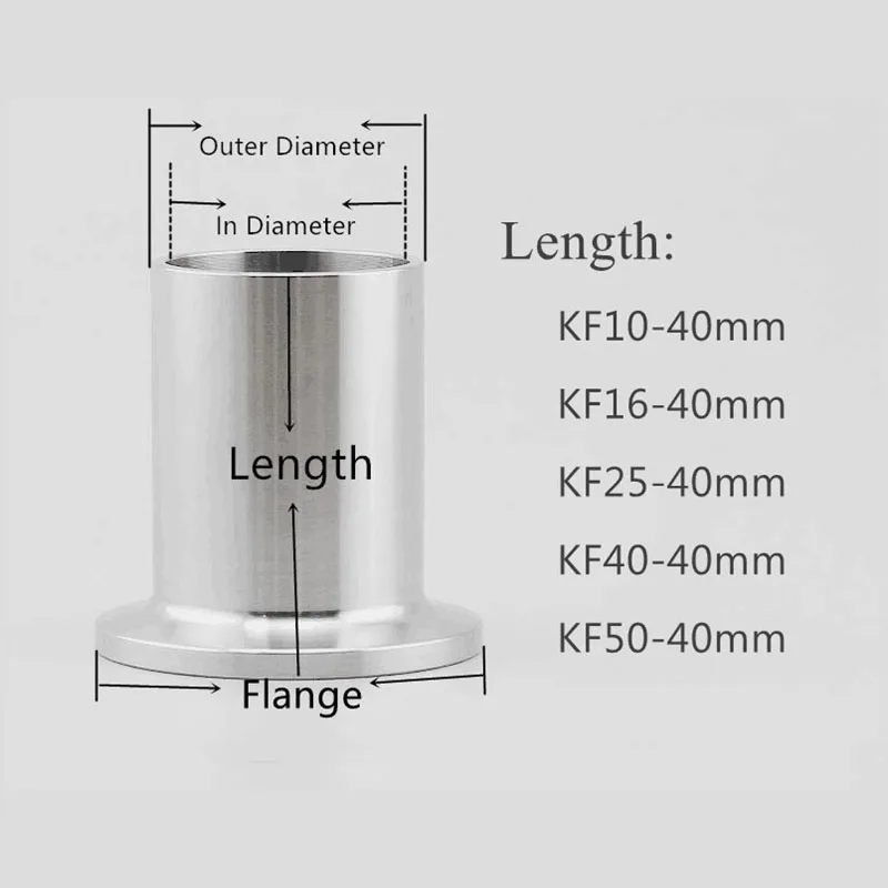 Flange Pipe Connection Fittings KF10 KF16 KF25 KF40 KF50  Length 40mm 304 Stainless Steel  Vacuum Chuck Connector