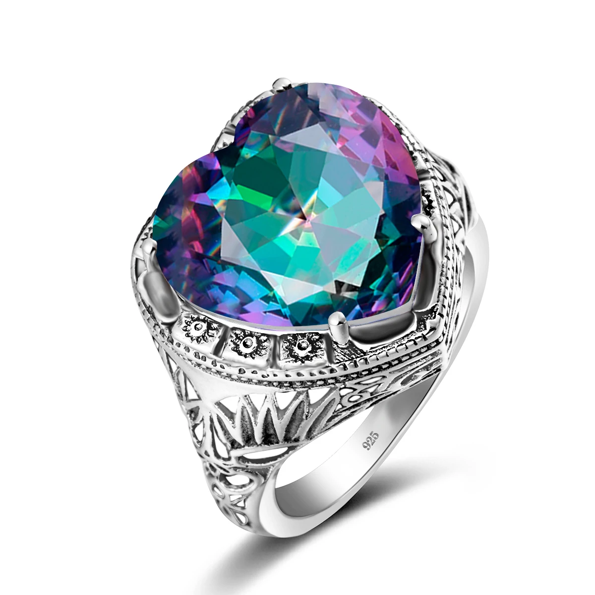 

Женское кольцо из серебра 925 пробы, с радужным мистик топазом