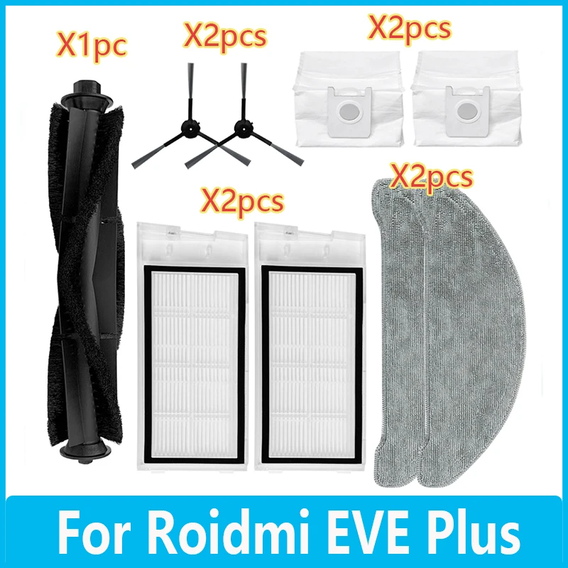 

For XiaoMi Roidmi Eve Plus Sweeping Robot Vacuum Cleaner HEPA Filter Main Side Brush Mop Cloth Dust Bag Parts Replacement