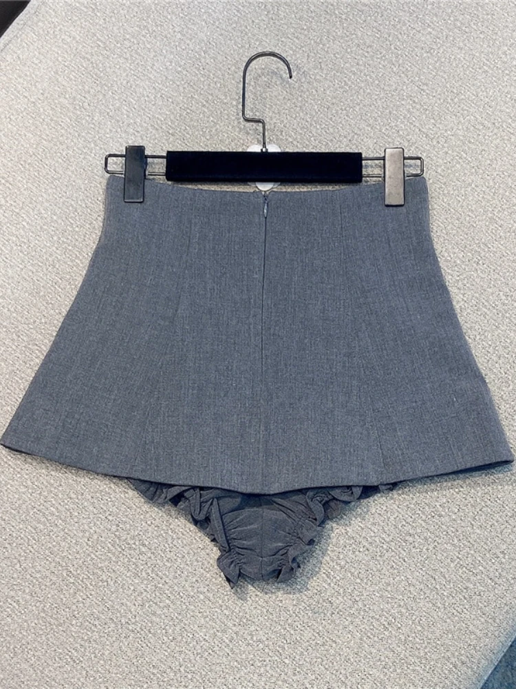 Sexy Grey Shorts Women 2023 Summer New Inner Lace Shaping Leg Solid Color Zipper High Waist Suit Pantskirt Lady Black Short