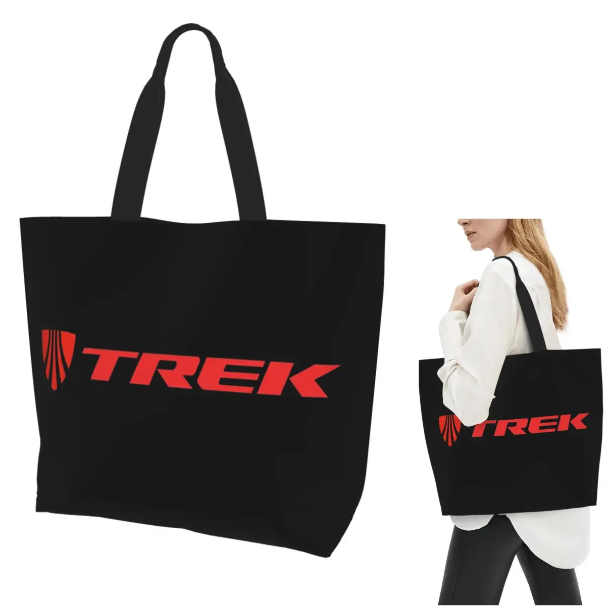 Фото Сумка-тоут с логотипом Trek Bike, холщовая сумка на плечо большой вместимости, продуктовая сумка для покупок для женщин №1