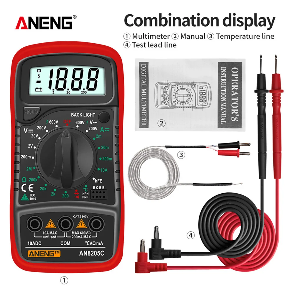 

ANENG AN8205C AC/DC Ammeter Volt Ohm Tester Meter Digital Multimeter Multimetro With Thermocouple LCD Backlight Portable