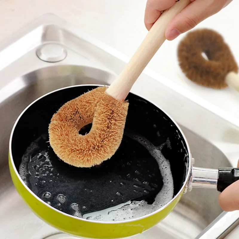 

Natural Coir Brush Cleaning Brush Wooden Handle Non-stick Skillet Brush Hanging Storage Clean Brush Washing Cup Pot Brushes Tool