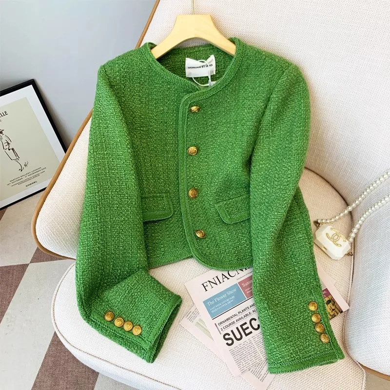 French sle Graceful Green Outerwear Women Autumn and Winter 2024 New Small High-Grade Socialite Temperament Short Top