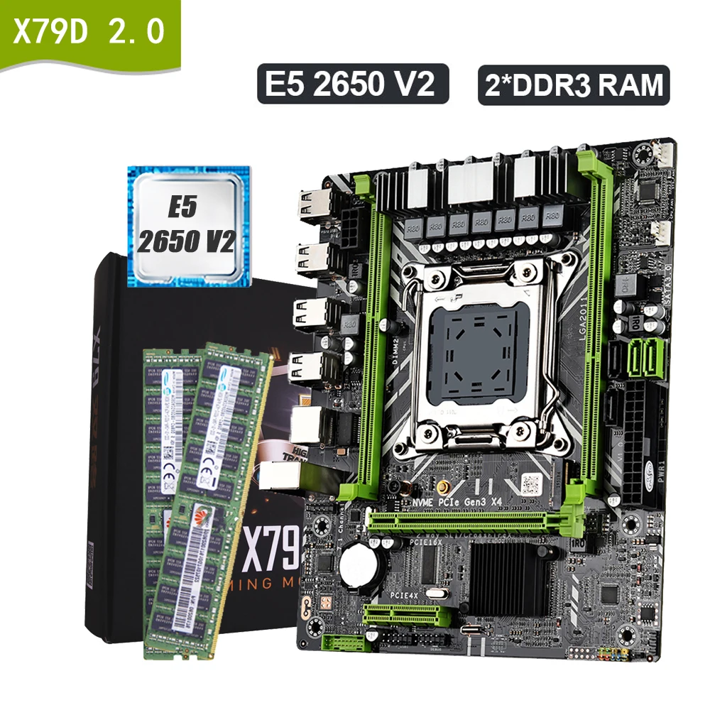 

X79 Motherboard Kit Set LGA 2011 with Xeon E5 2650 V2 CPU 16G=8G*2 DDR3 ECC RAM Memory X79 Combo M.2 NVME