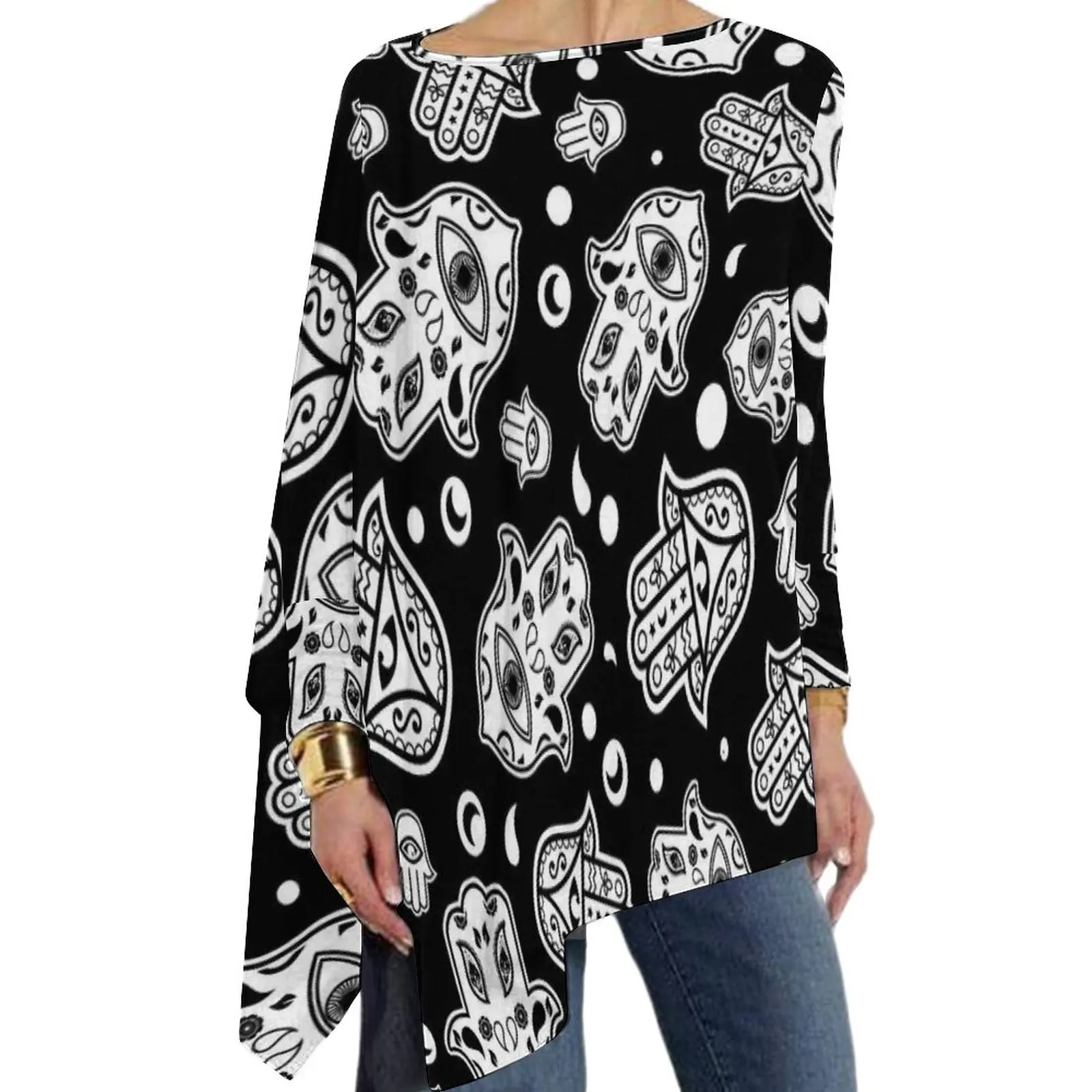 

Evil Eye Print T-Shirt Hamsa Hand Modern Long Sleeve T-Shirts Korean Fashion Oversize Tee Shirt Ladies Design Tops Birthday Gift
