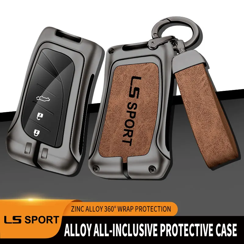 

Metal Leather Car Key Case Keychain For Lexus LS LS500h LS500 LS350 LS460 Remote Control Protector Auto Key Cover Accessories