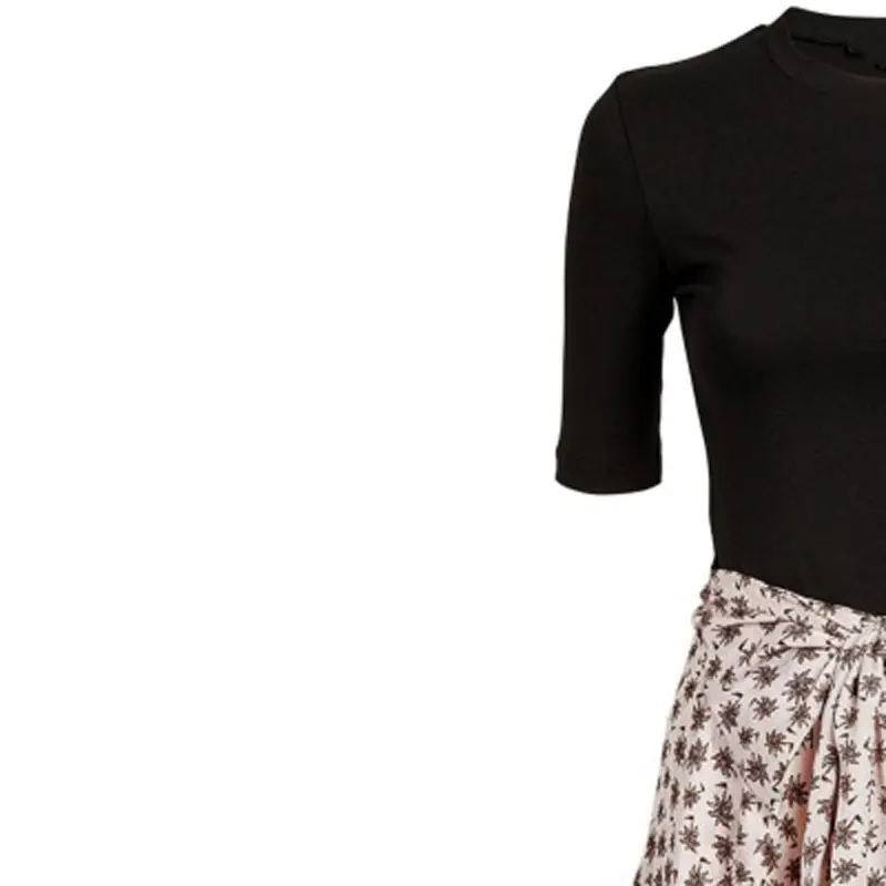 

2023 Spring/Summer Retro Fake Two-piece Stitching Printed Lace Irregular Dress Women