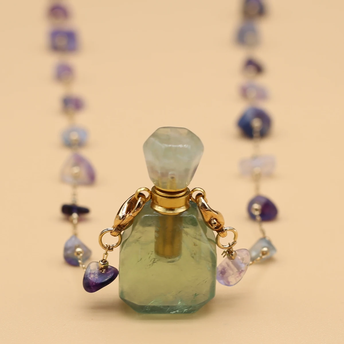 1pc Square Natural Stone Fluorite Perfume Bottle Pendants For Necklace Reiki Essential Oil Diffuser Bottle Charm Women Necklace images - 6