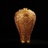 6 tibetan temple collection bronze outline in gold four seasons flower vase pot belly bottle gather fortune ornament town house