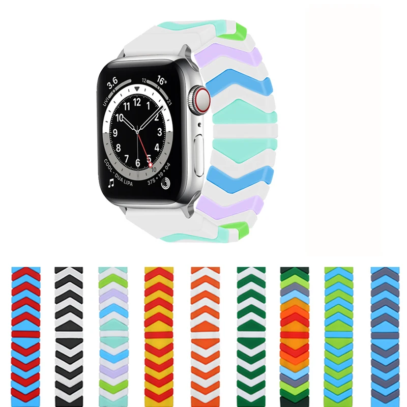 

Ремешок силиконовый резиновый для Apple Watch Series, цветной эластичный браслет для Iwatch 42 мм 45 мм