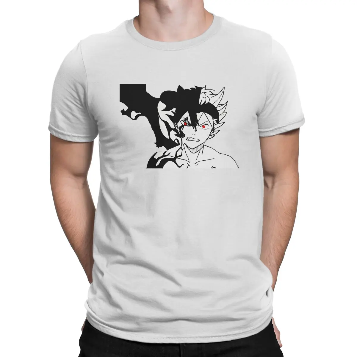 

Asta Half Demon Classic Men TShirt Black Clover O Neck Tops Fabric T Shirt Humor Top Quality Birthday Gifts