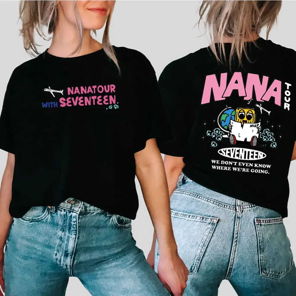 Футболка Korean Variety Show Nana Tour с принтом Seventeen топы круглым вырезом пляжные футболки