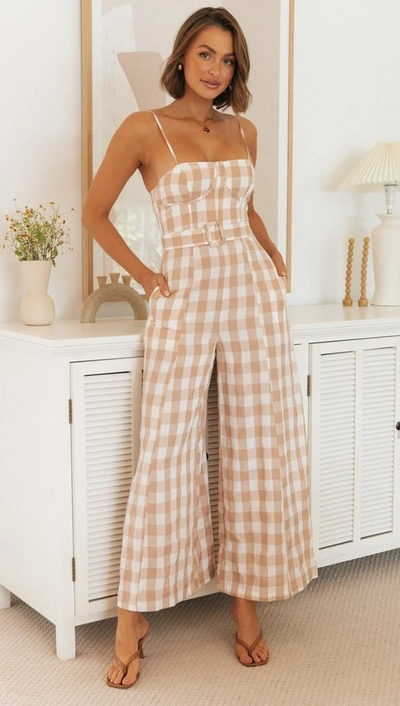 Spring/Summer 2022 New Womens Fashion Plaid Sling Jumpsuit Overalls for Women