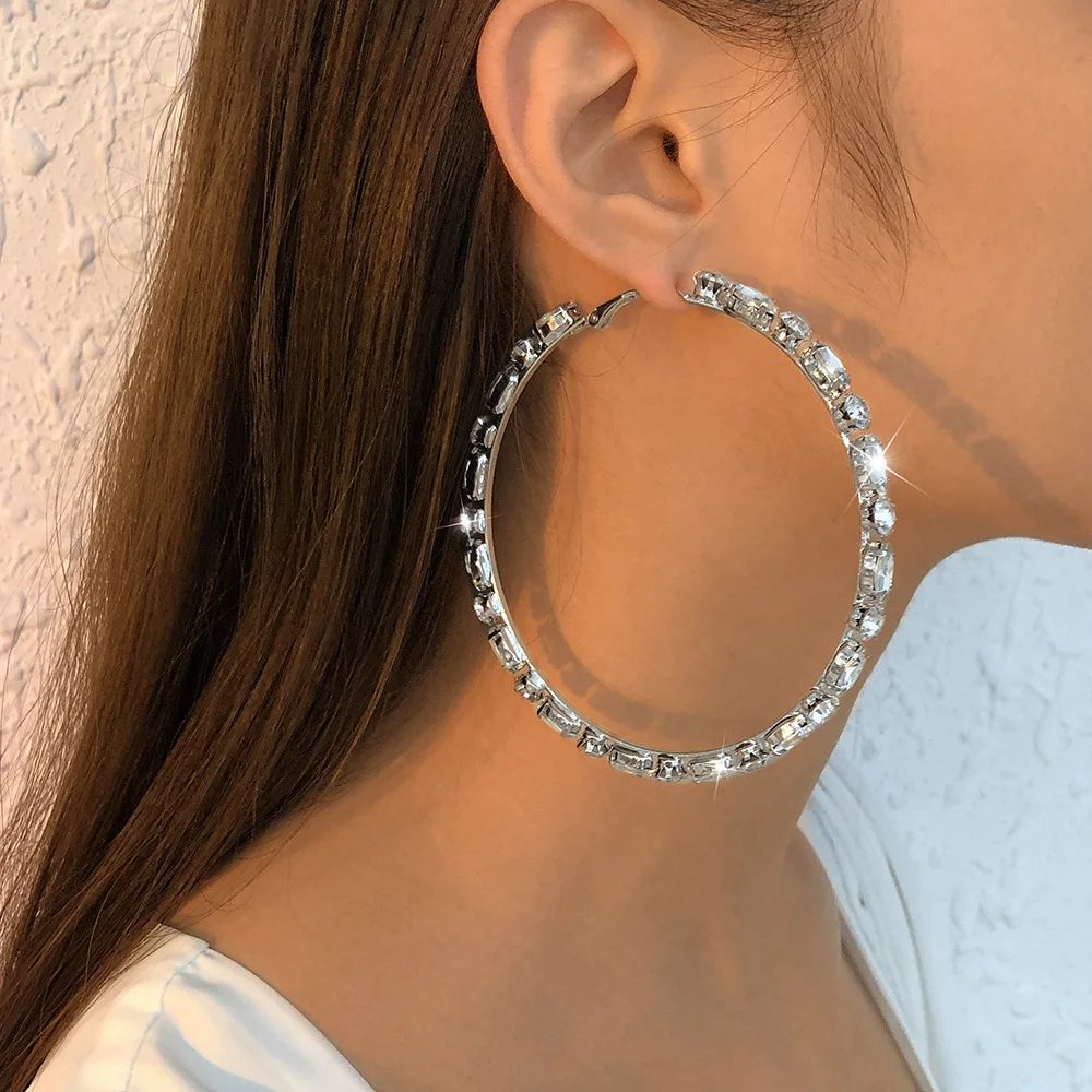 

Sparkling Created Rhinestone Hoop Earrings Diamond Earrings For Women Top Quality Silver Earrings With Crystal Shining