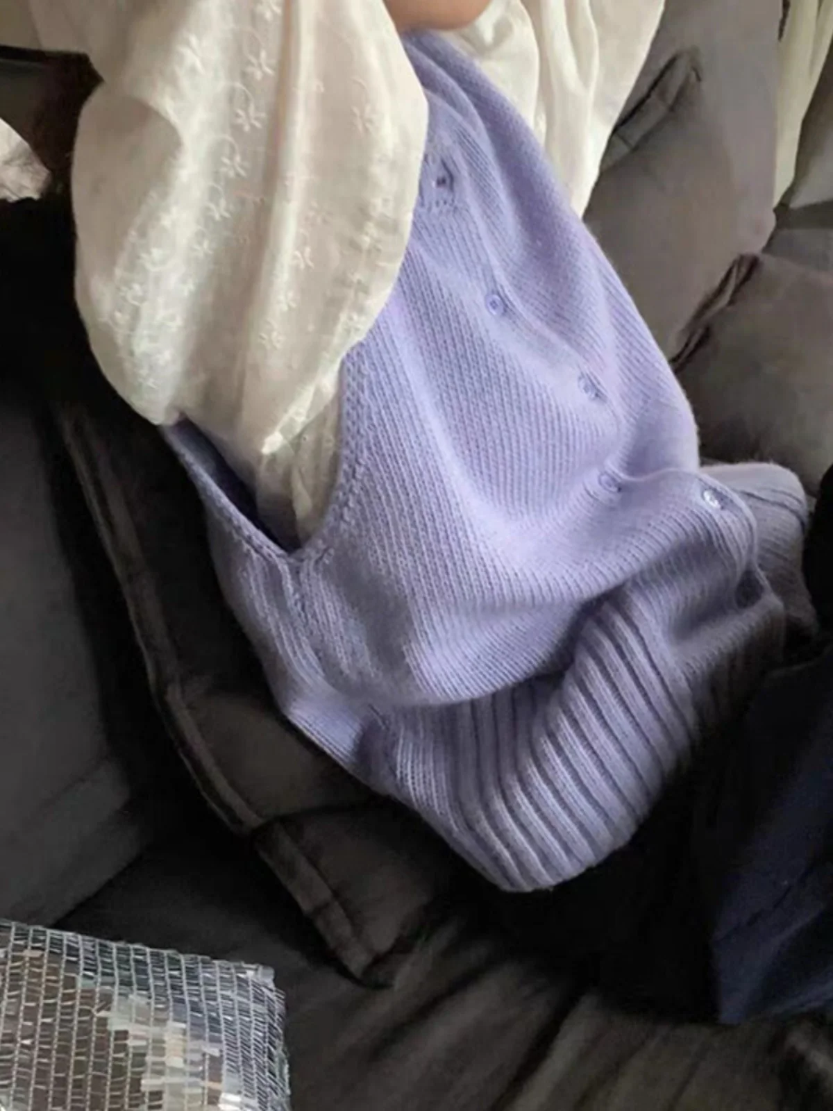 Western Sle Высококачественный популярный фиолетовый вязаный кардиган с круглым