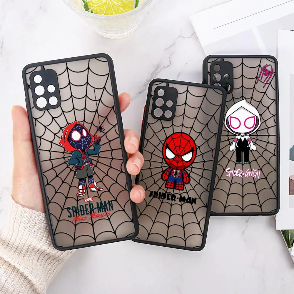 

Marvel Fundas A53 Case For Samsung A71 Case A52 A52s A13 A21S A23 A32 A33 A51 A73 Clear Matte Cover Spider Man Miles Morales Web