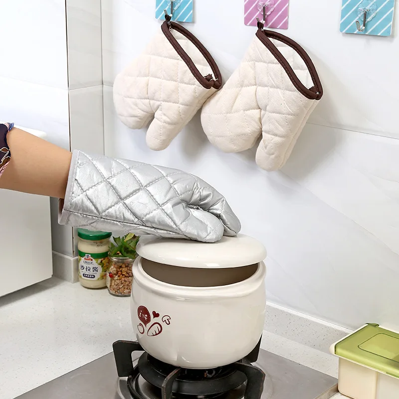 

1Pcs Anti-Scalding Thickening Heat Resistant Silver for Baking Multi-Function Polyester Cotton Single Gloves Kitchen Supplies