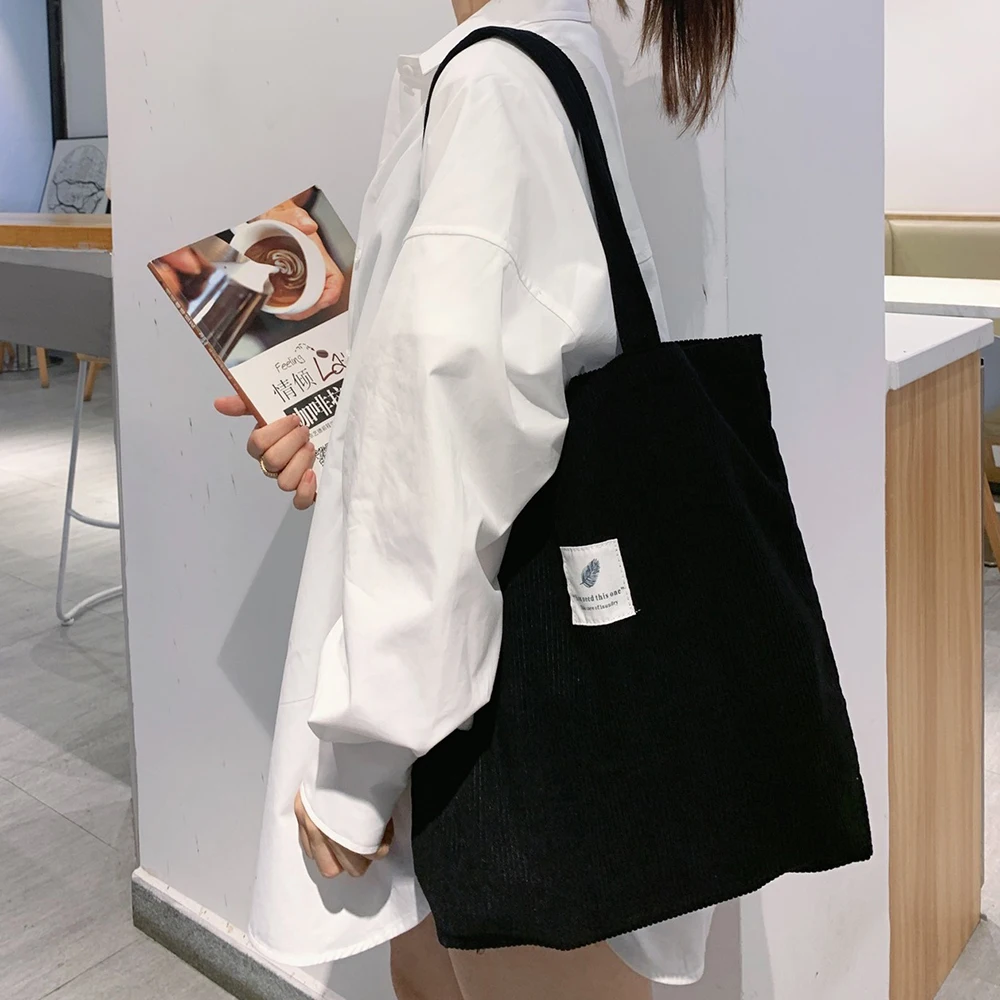 Corduroy Bag for Women Shopper Handbags Environmental Storage Reusable Canvas Shoulder Tote Bag school bags girl Christmas Gift