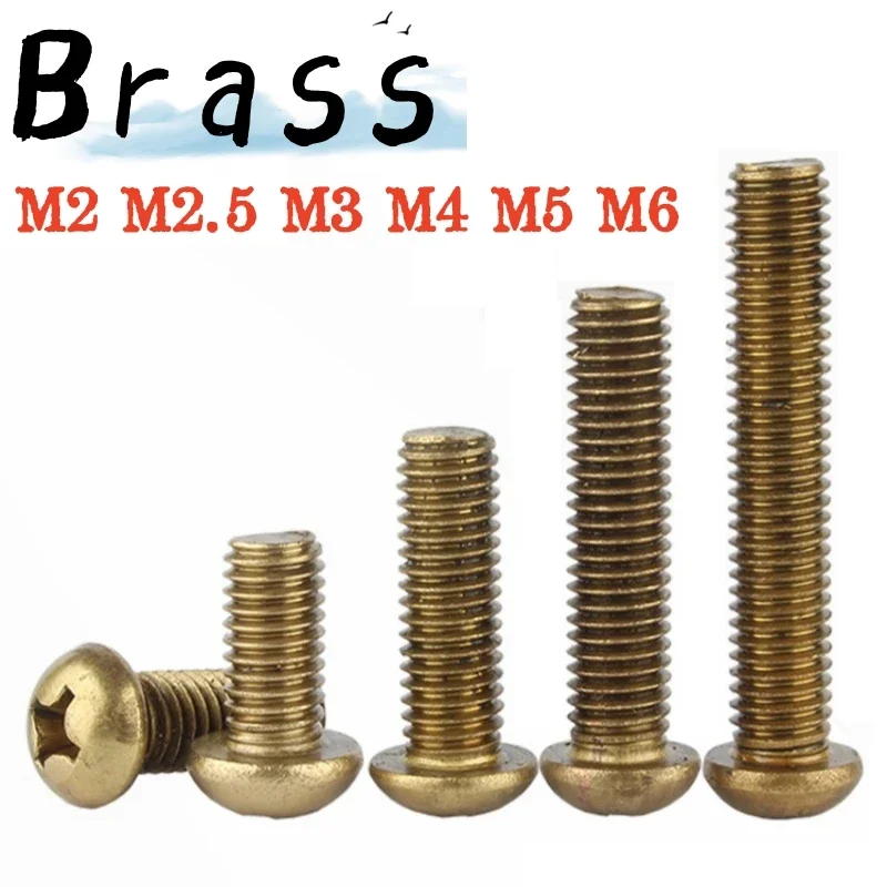 

5-50pcs M2 M2.5 M3 M4 M5 M6 Brass Groove Cross Head Screw Yellow Copper Cross Groove Round Head Mechanical Screw Fastener