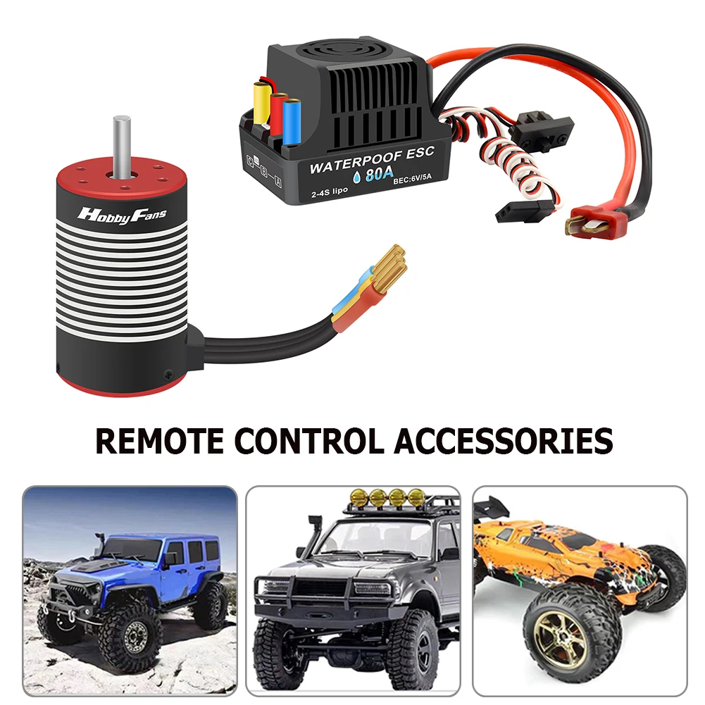 

HOBBYFANS 3660 водонепроницаемый 3300KV 3800KV бесщеточный двигатель + 80A ESC Combo для 1/8 1/10 RC автомобилей грузовиков запчасти Черный Красный