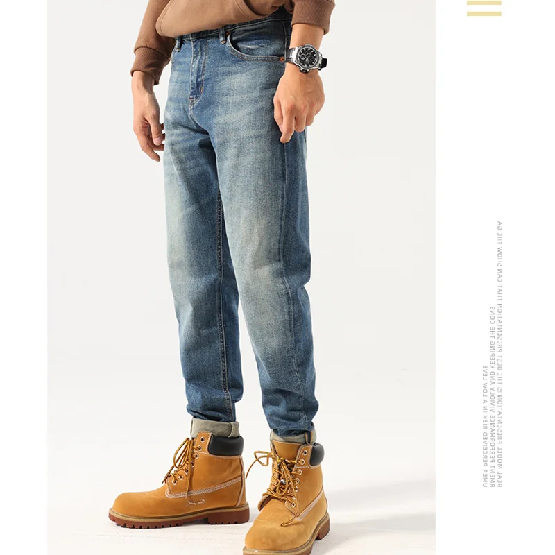 Men Clothing 2022 New Pattern Recreational Vintage Blue Slight Elasticity Jeans Straight Cylinder Loose Trousers Autumn Female