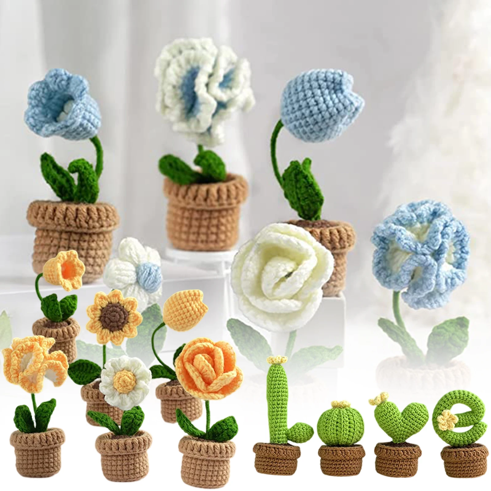 

6Pcs Crochet Potted Kit Potted Flowers Kit for Beginners and Experts DIY Potted Plants Craft Kit Complete Crochet Set Creative