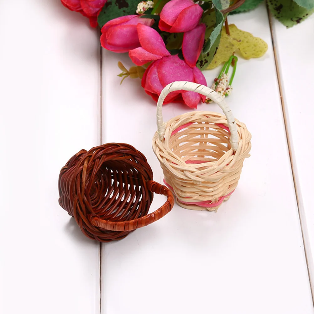 

Basket Mini Baskets Flower Woven Miniature Rattan Wicker Tiny Picnic Decor Willow Toy Easter Storage Handle Fruit Ornament