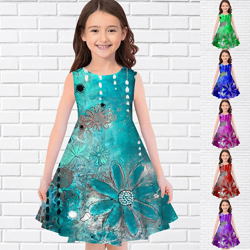 2022 летние платья для девочек с 3D цветочным принтом вечерние платье принцессы без