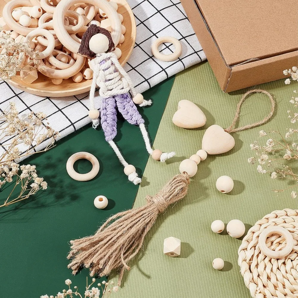 156 Шт. Набор Деревянных Бусин Для Маграммы Необработанные Деревянные Кольца И