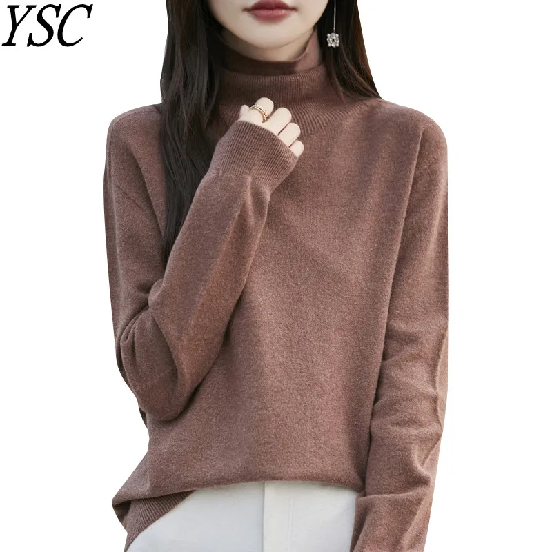 Бесшовный женский вязаный кашемировый пуловер модный шерстяной свитер с высоким