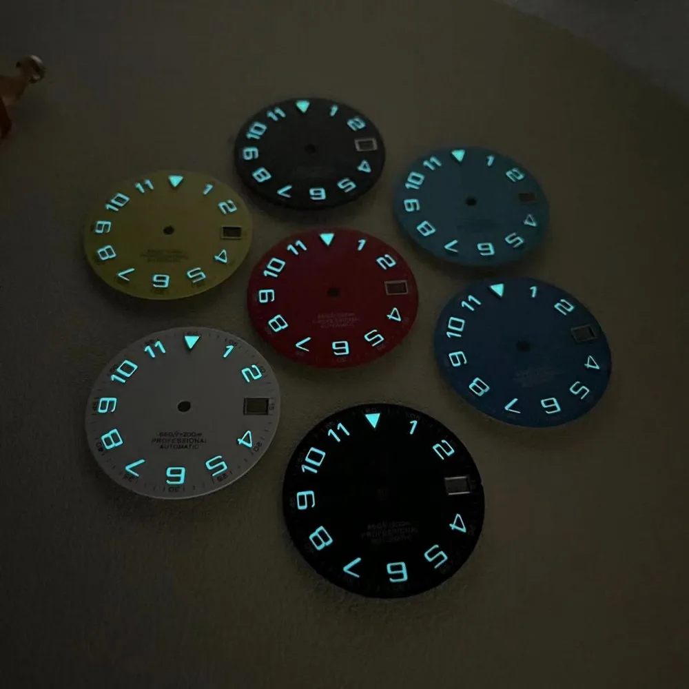 Watch modified calendar dial diameter 28.5 green luminous suitable for NH36/4R36 automatic movement literal watch accessories