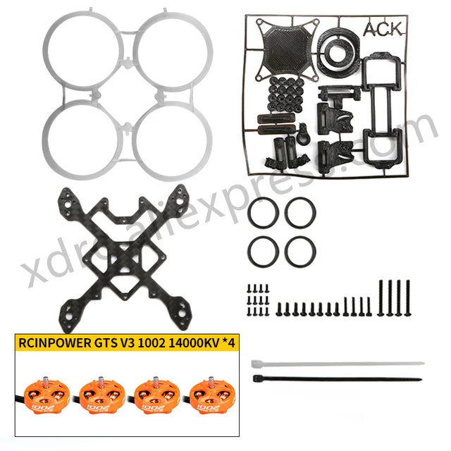 ACK75 Attacking Chicken FPV Drone Clear 2S frame kit + 4x RCinPower GTS V3 1002 14000KV Orange